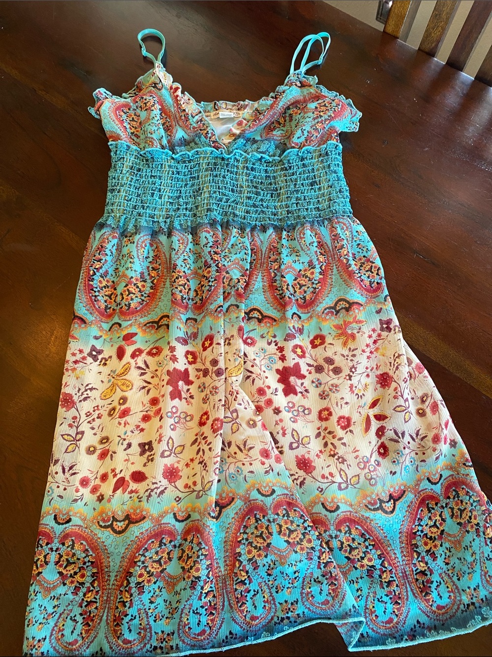 American Rag Cie Turquoise Paisley Floral Smocked Sundress